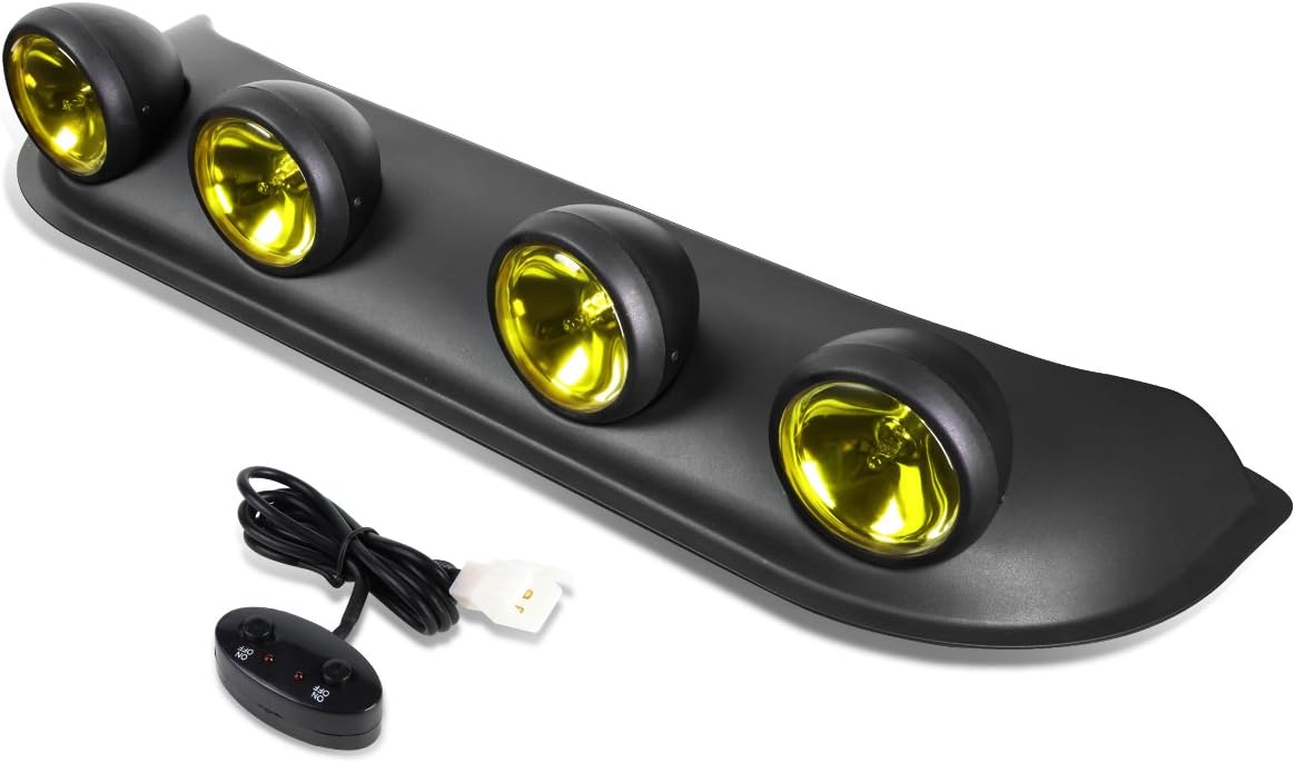 Auto Dynasty Universal Fog Light Assembly Roof Mounted Fog Light Bulbs Switch, Black Frame Amber Lens