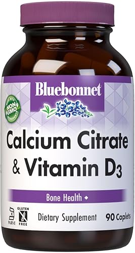 Bluebonnet Nutrition Citrato de calcio y vitamina D3, salud ósea*, sin OMG, Kosher Parve, sin gluten, sin soja, 90 comprimidos, 22.5 porciones