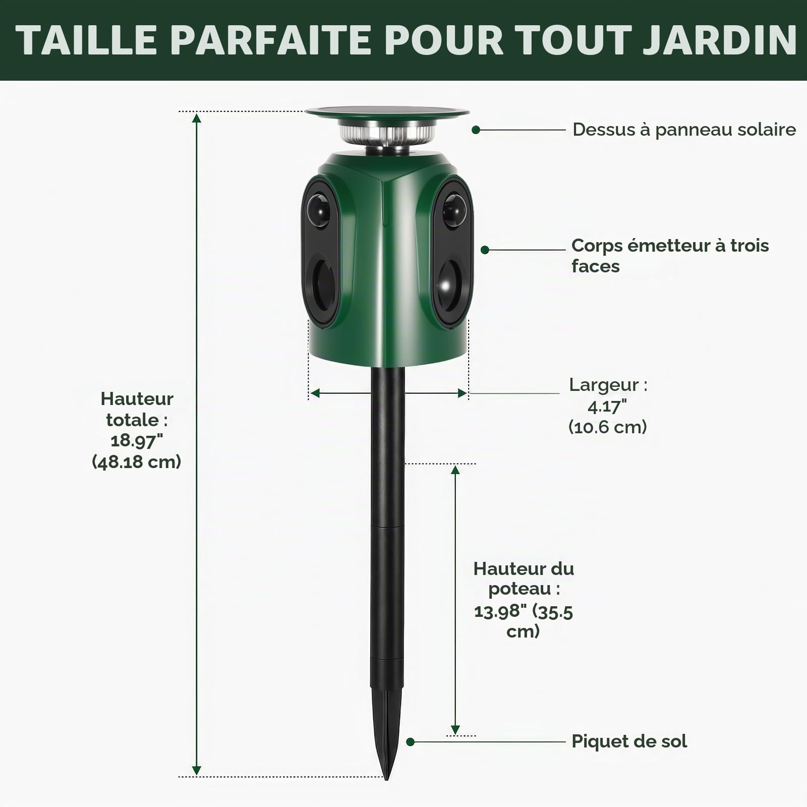 Répulsif pour chats à ultrasons solaire, répulsif pour chats à 360° pour le jardin, répulsif à ultrasons pour animaux avec détecteur de mouvement et voyant lumineux, étanche IP65, portée de 10 m