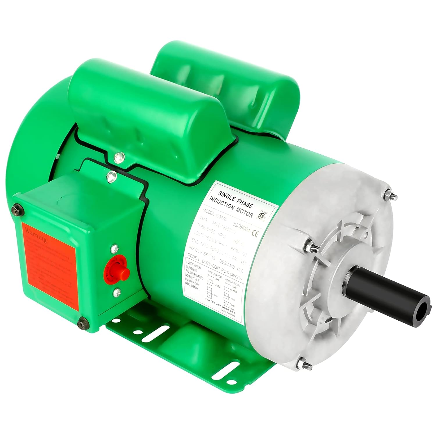 3HP Electric Motor 1750RPM Farm Duty Single Phase Motor 4 Pole 1-1/8" Shaft Diameter, 2.75" Shaft Length,184T CW/CCW TEFC IP55 60HZ