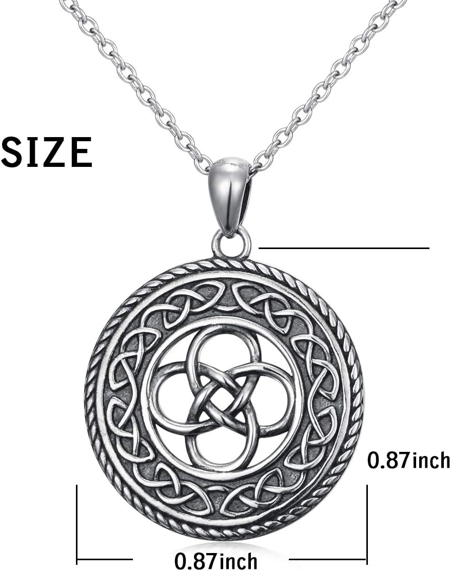 DAOCHONG 925 Sterling Silver Jewelry Oxidized Good Luck Irish Knot Celtic Medallion Round Pendant Necklace, 20 inch - Image 6