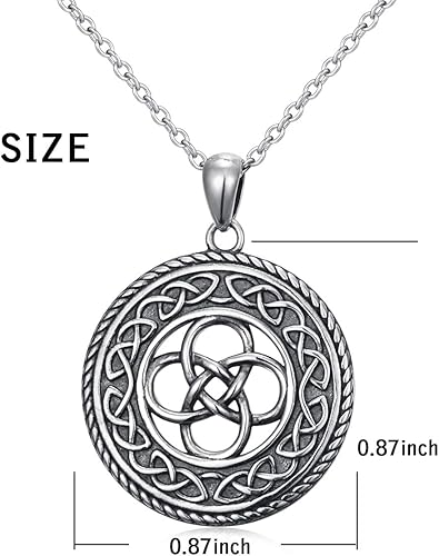 Miniatura 6 de Collar con dije redondo de plata de ley 925, joyería con nudo irlandés oxidado de la buena suerte, medallón celta, de 51 cm