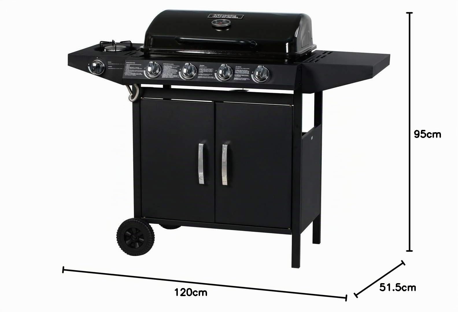 Barbacoa a gas Festa 5-5 quemadores (1 lateral) - 12.9 Kw - Negro
