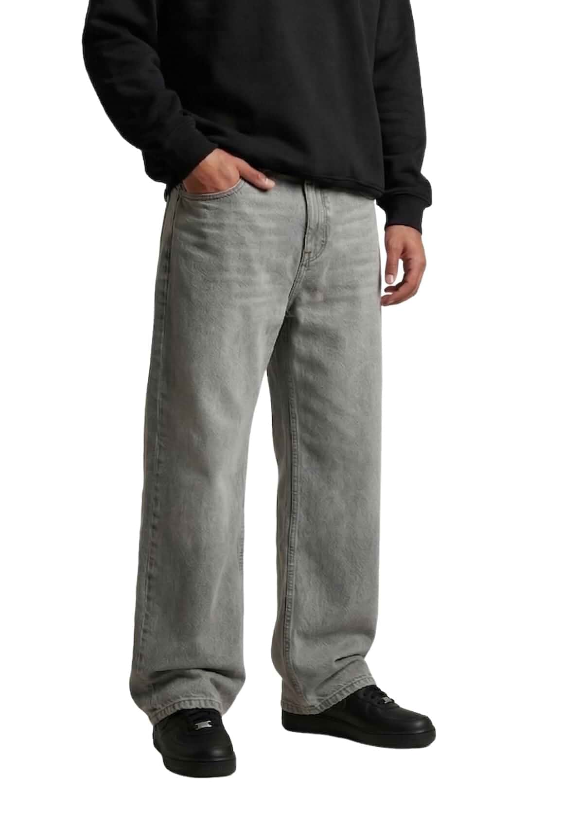 Plaid&Plain Men's Baggy Jeans Wide Leg Heavyweight 100% Cotton Loose Fit Elastic Waistband, Back Pockets, Durable Denim Weave, Multiple Wash Options, Relaxed Street Style Comfort, Everyday Wear