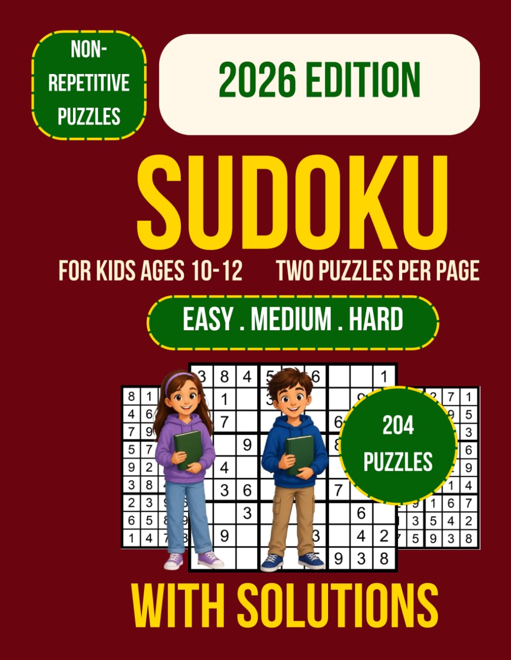 Sudoku for Kids Ages 10-12: 204 Large Print Sudoku Puzzle Collection with Gradual Difficulty Progression, Brain Training Activities, Logic Challenges for Focus, Reasoning, and Mental Skill Growth