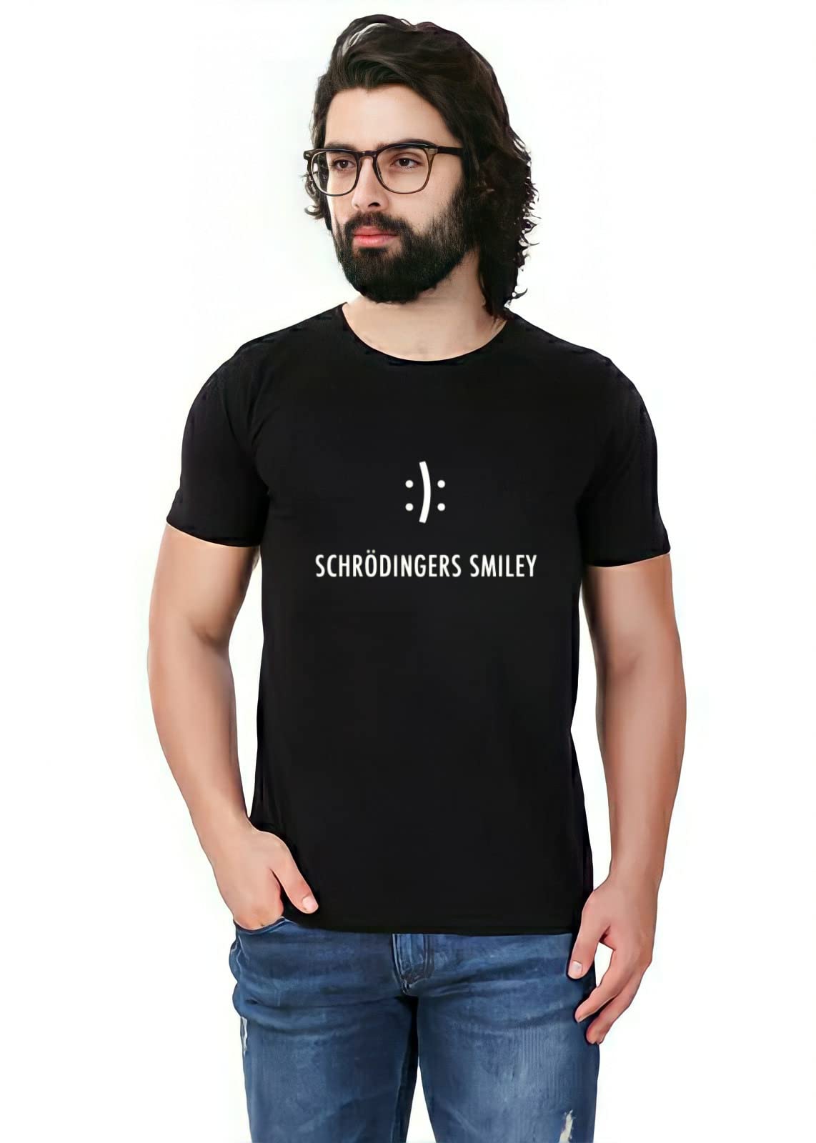 kodari Schrodinger's Smiley Printed Funny Physics T-Shirt for Men and Women (Black)