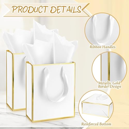 Miniatura 3 de Yeaqee Paquete de 24 bolsas de regalo de papel metálico con asa y papel de seda de 9 x 7 x 3.1 pulgadas, papel de aluminio dorado, bolsas de regalo