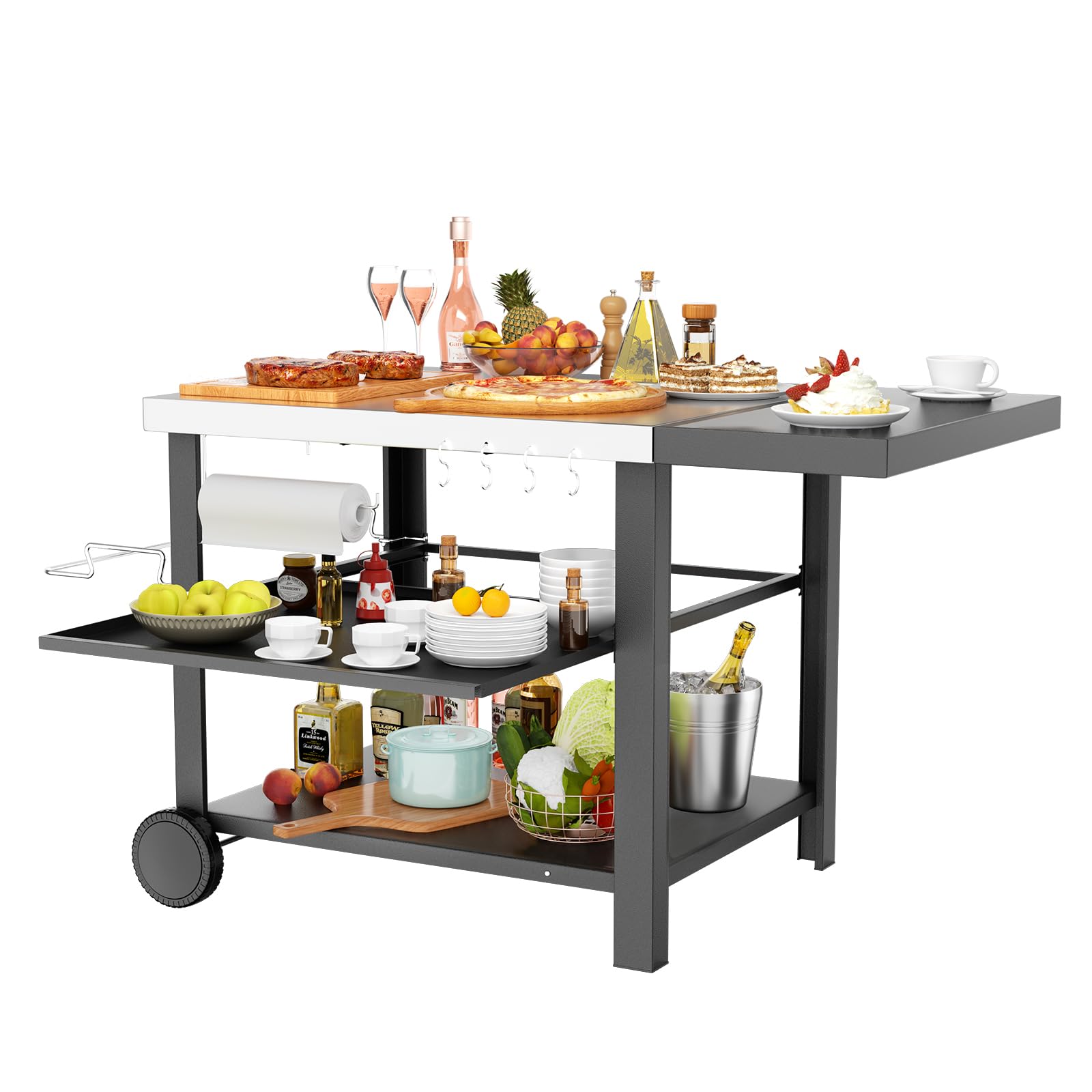 Outdoor Kitchen Island Cart with Side Table