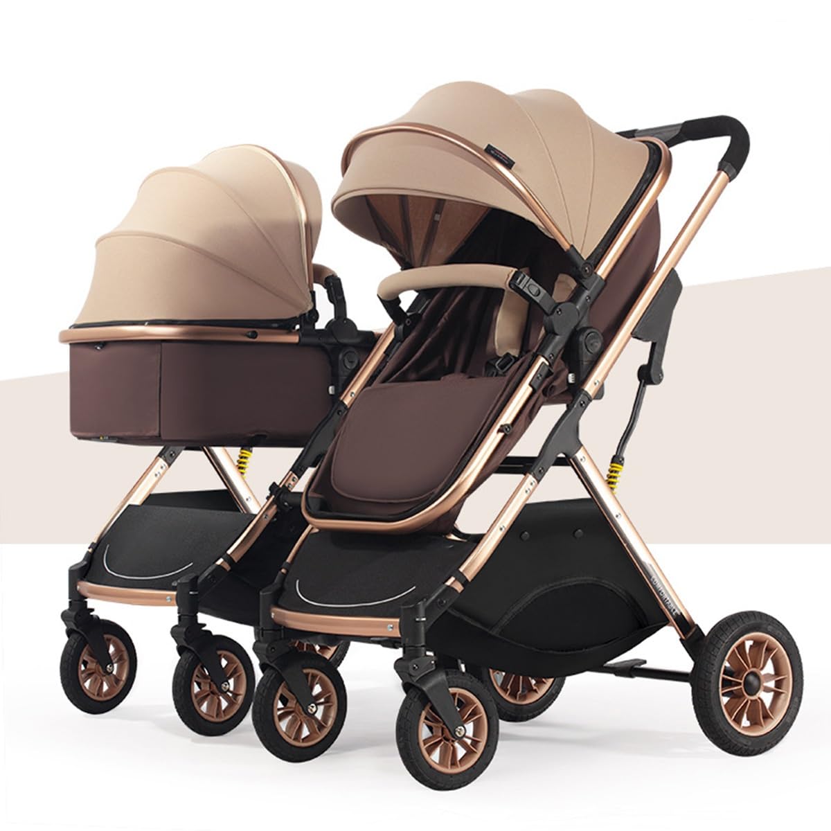 Podwójny wózek wózka Tandem Bliźniacze wózki dla bliźniaków z aluminiową ramą, podwójny buggy może siedzieć, wózki maluchowe dla 0-36 miesięcy dzieci (kolor: brązowy)