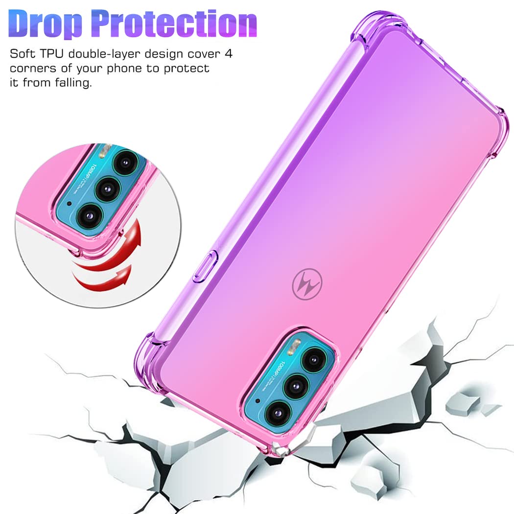 Custodia per Moto Edge 20 Case, per Motorola Edge 20, Copertura Morbida in TPU Sfumato - Antigraffio Ultra Sottile con Protezione Antishock Cover per Motorola Moto Edge 20 Rosa/Viola