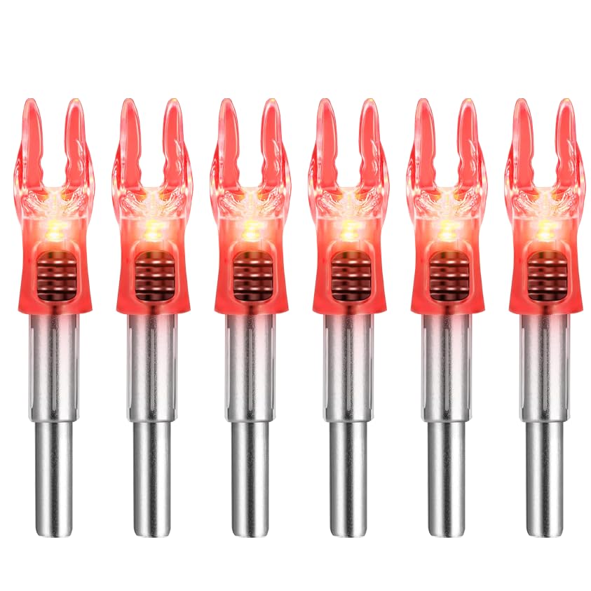 DEEPOWER S Lighted Nocks for Arrows .244/6.2mm 6/12 Pack Lighted Arrow Nocks for Archery Hunting (6 PCS/Red)
