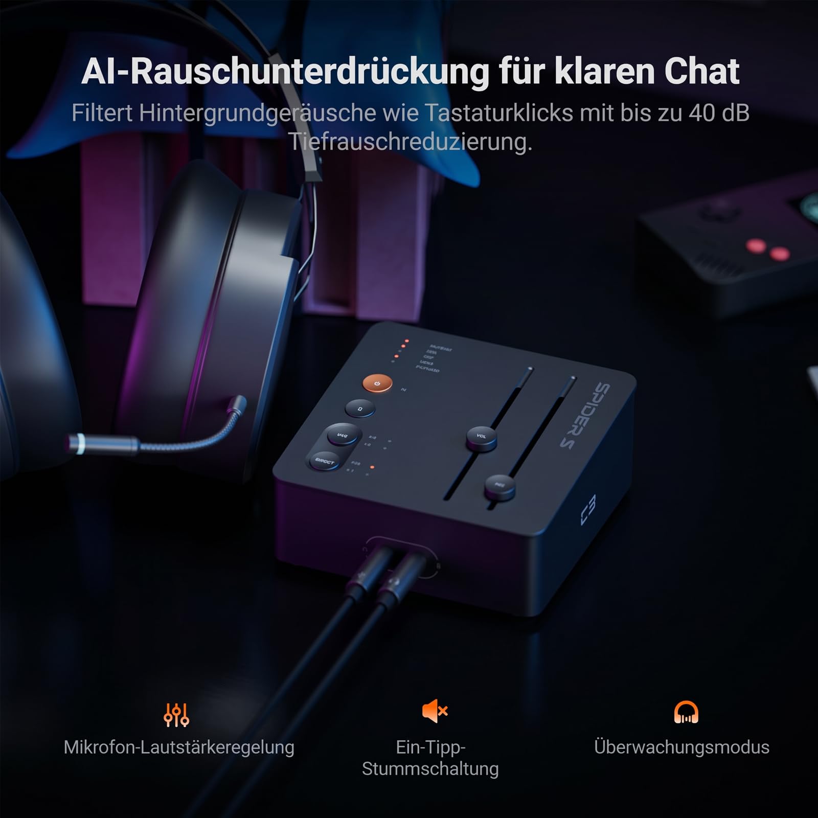 Fosi Audio C3 Gaming DAC, External USB Soundkarte mit Footstep Enhancement & 7.1 Surround, Noise Cancelling Mic fur FPS Gaming, XMOS Hi-Fi Chipset, PCM 384kHz/DSD256 fur PC PS5 Switch