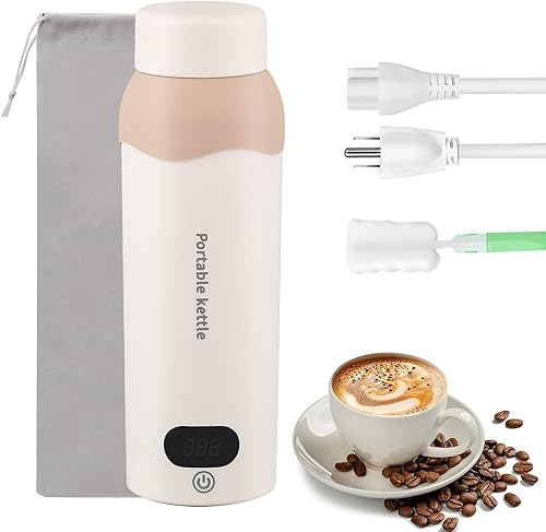 Caldera eléctrica portátil de viaje pequeña caldera de agua 15.2 fl oz enchufe en mini calentador de agua 316 acero inoxidable con bolsa