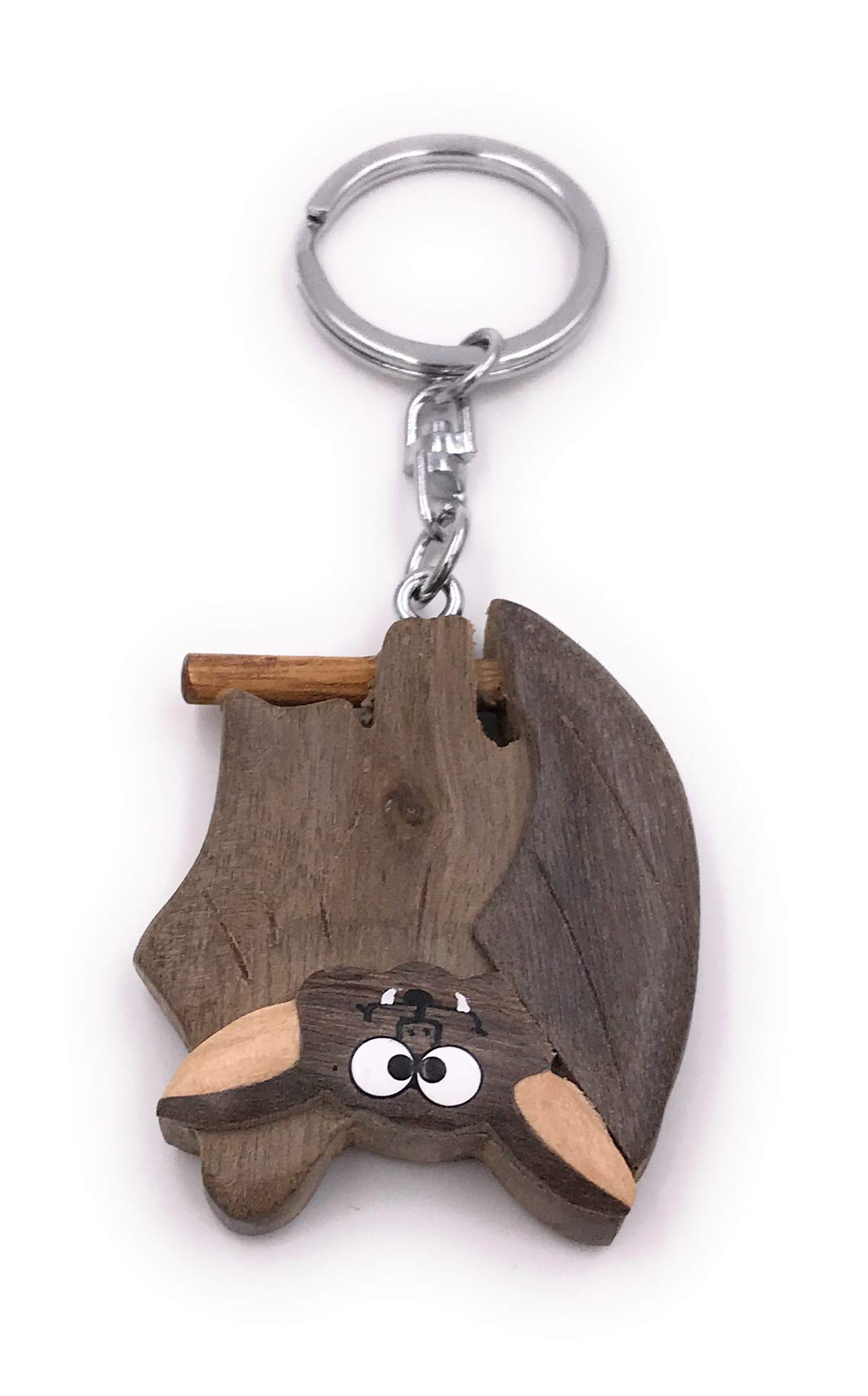 Onwomania Wooden keyring bat hanging animal mammal vampire halloween pendant charm