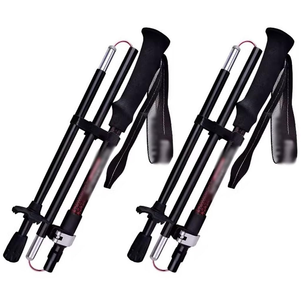 Outdoor Activities Hiking Poles, 2 Pack Adjustable Trekking Pole, Carbon Fiber + Aluminum Alloy, for Men, Women(Black Color)
