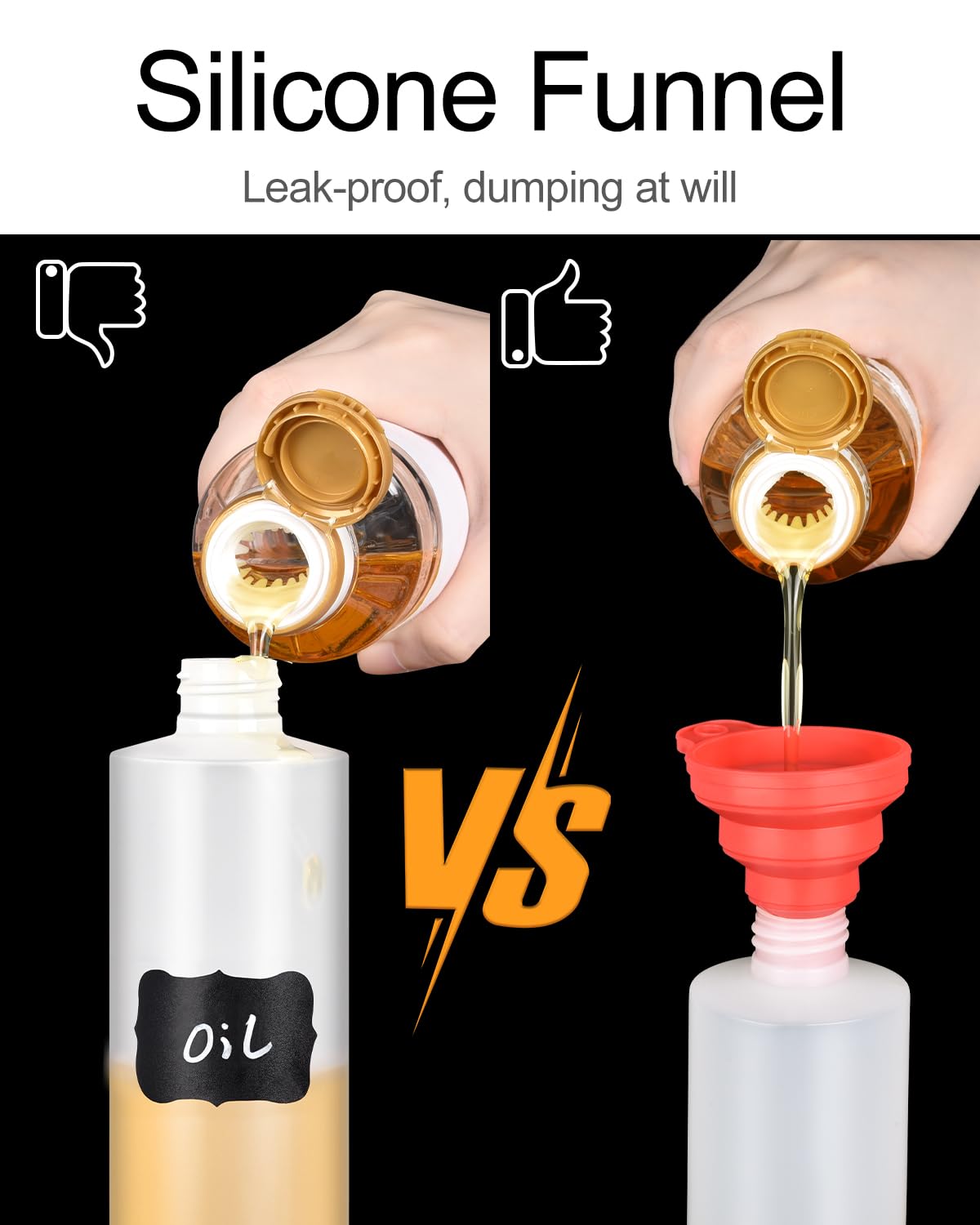 Botellas exprimibles, botellas de plástico de 8 onzas con etiquetas, embudos y cepillo para líquidos, salsas, aceite de salsa de tomate, paquete de 6 7