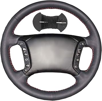 Car Steering Wheel Cover Microfiber Leather Stitch Wheel Wrap Fit for BMW 3 5 Series E36 E46 318i 325i E39 E83 X5 E53,Black