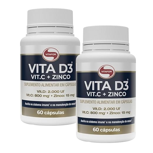 Kit 2 Vitamina D3 + C + Zinco Vitafor 60 cápsulas 1g