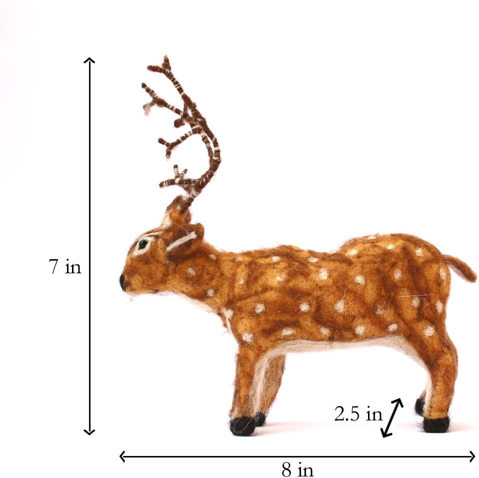 De Kulture Handmade Premium Wool Felt Deer Eco Friendly Needle Felted Christmas Xmas Tree Decoration Stuffed Ornament for Home Office Party Holiday Décor,8x2.5x7 (LWH) Inches
