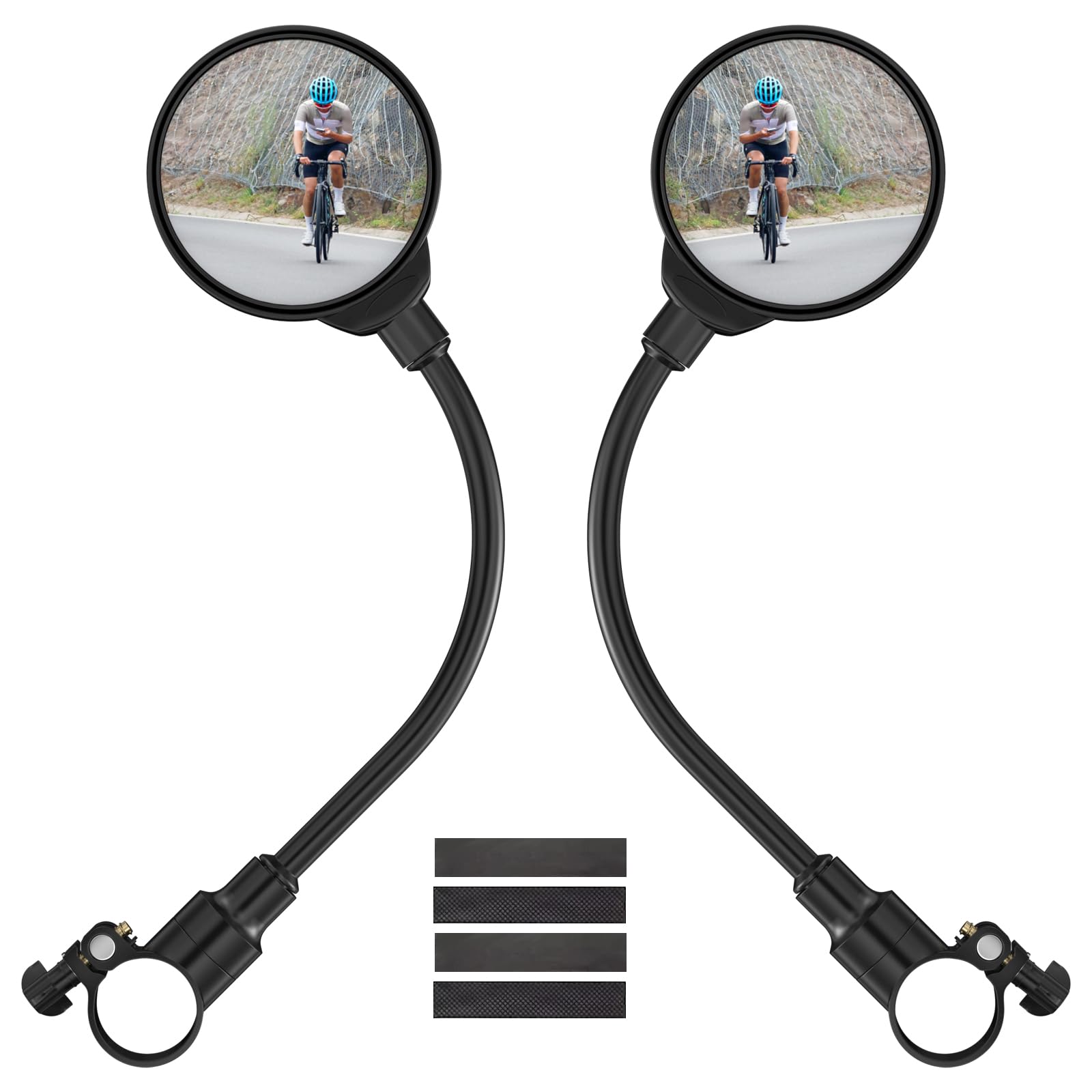 Gvolatee 2 Pezzi Specchietto Bici Elettrica, 360° Ruotabile Specchietti Bici, Specchietto Retrovisore per Bicicletta, Specchio per Scooter Elettrico per Manubrio 22-32mm, Tondo HD Specchi Bici(Nero)