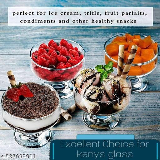 KENYS 02pcs 190ml, Premium Glass Ice Cream Bowls - Transparent Glass Ice Cream Cups for Home (Plain Bowl) 3