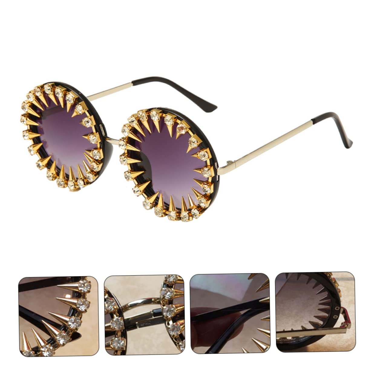 BESPORTBLE Occhiali da sole occhiali di moda anni '70 a forma di retrò annata sunglasses occhiali con rivetti borchiati occhiali rivettati occhiali alla moda occhiali per donna PC Black