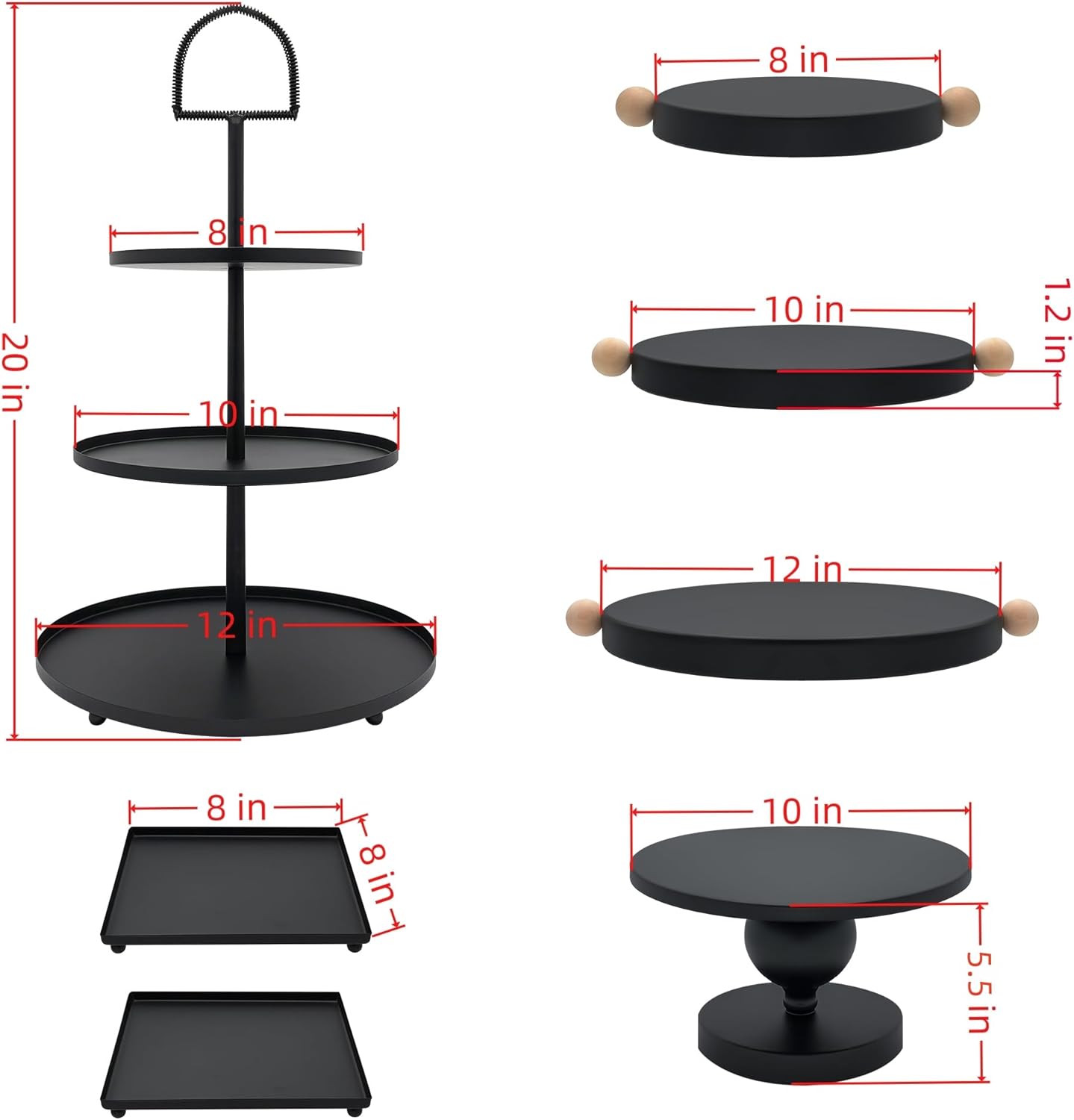 Set of 7 Black Cake Stands Metal Dessert Display Holder Round 3 Tier Cupcake Stand Serving Tray Platter Cake Pedestal Stand for Party Weddings Birthday Baby Showers Anniversary - Image 2