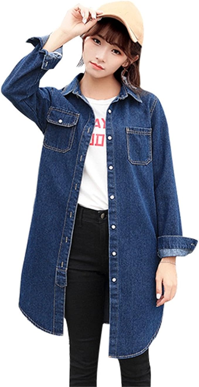 Amazon Happyjp デニムコート レディース ロングコート デニム コットン 薄手 春 スプリングコート コート デニム ロング丈 コート ジャケット 通販