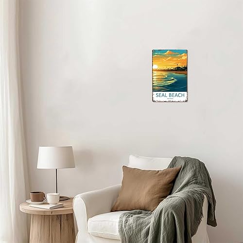 Miniatura 6 de Letreros de metal divertidos para decoración de pared, diseño de playa de California, 8 x 12 pulgadas