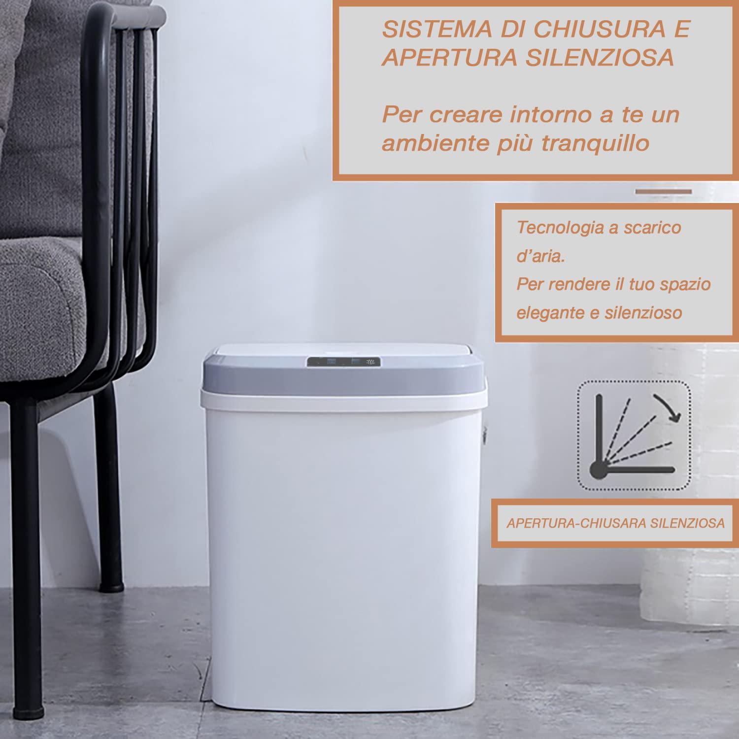 SIC Pattumiera Automatica Piccola (16 Litri) Pattumiera Bagno, Cucina, Bidone Intelligente Porta Spazzatura Elettrica Smart, Pattumiera Intelligente e Antiodore, Cestino con Sensore di Movimento