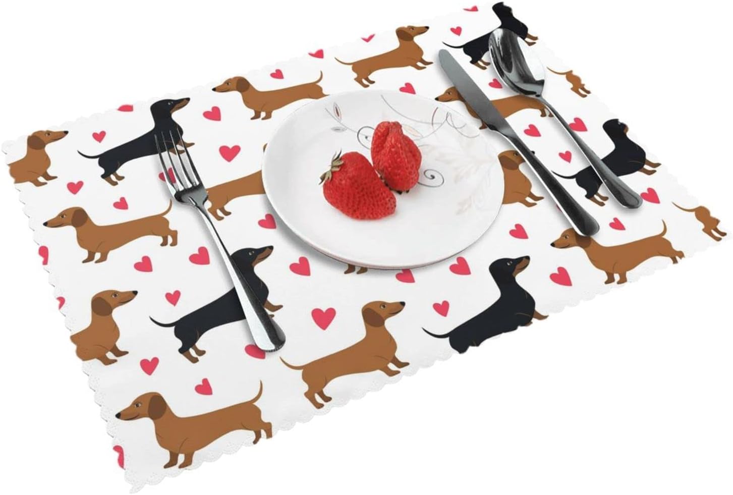 Romantic Dachshunds Placemat (4-Piece Set) Insulated Plate Mat 12x18 for Table and Decoration