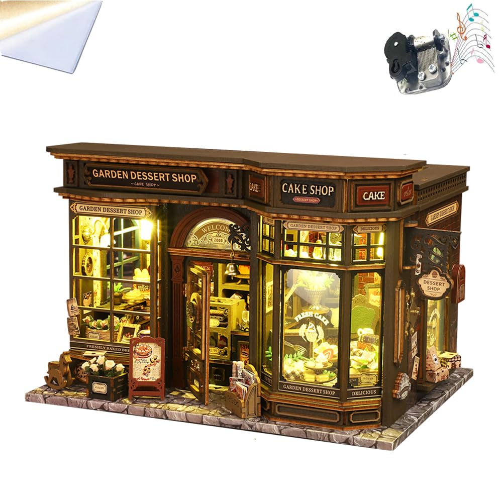 Kit fai da te in miniatura con luce a LED e movimento musicale, fatto a mano, decorazione per angoli di libri, per scrivania, progetto creativo per la decorazione della casa