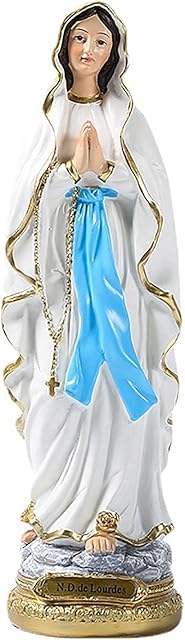 shuangmu Blessed Virgin Mary Statue, Our Lady Of Grace Blue White Figurine Traditional Resin Virgin Mary Tabletop Home Ornaments Garden Decoration Sculpture 22cm