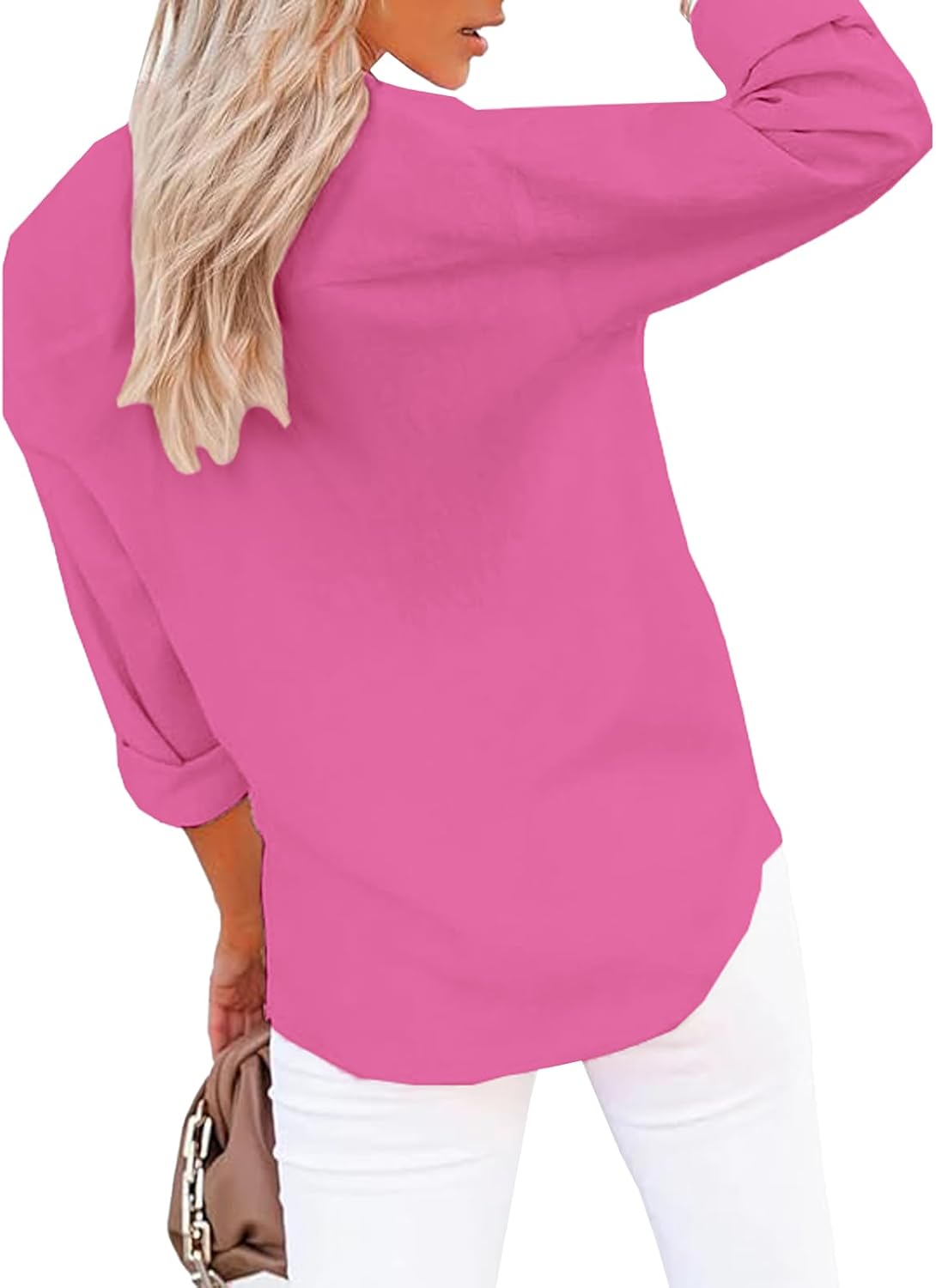 Womens Button Down Shirts Cotton Wrinkle Free Long Sleeve Tops Solid Stretch Dress Shirts Casual Work Office Blouses - Image 4