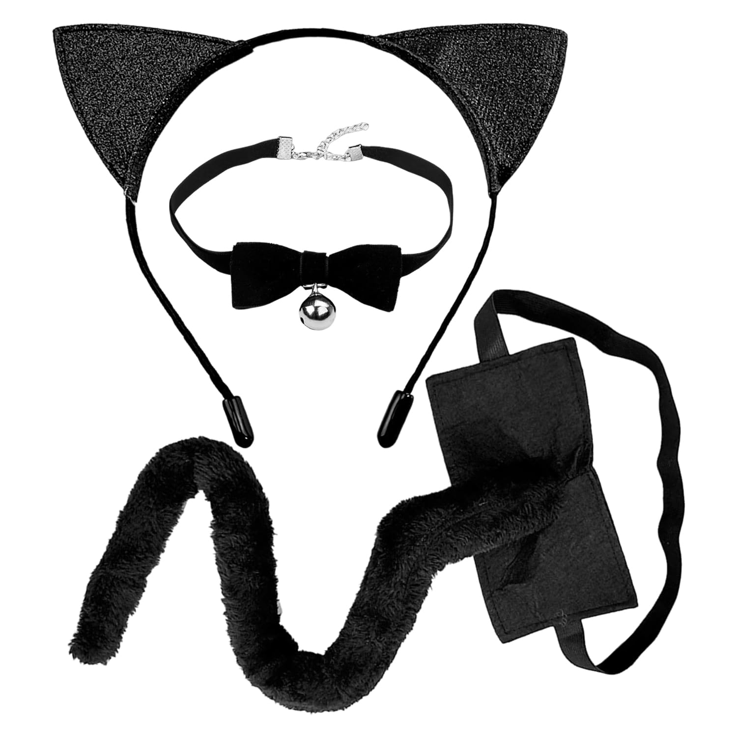 Tvsvkwe Black 1 Piece Of Cat Ear Headband, 1 Piece Of Tail And 1 Piece Of Collar, Cat Clothing Accessories, Creative Dress-Up Props, And Costume Items.