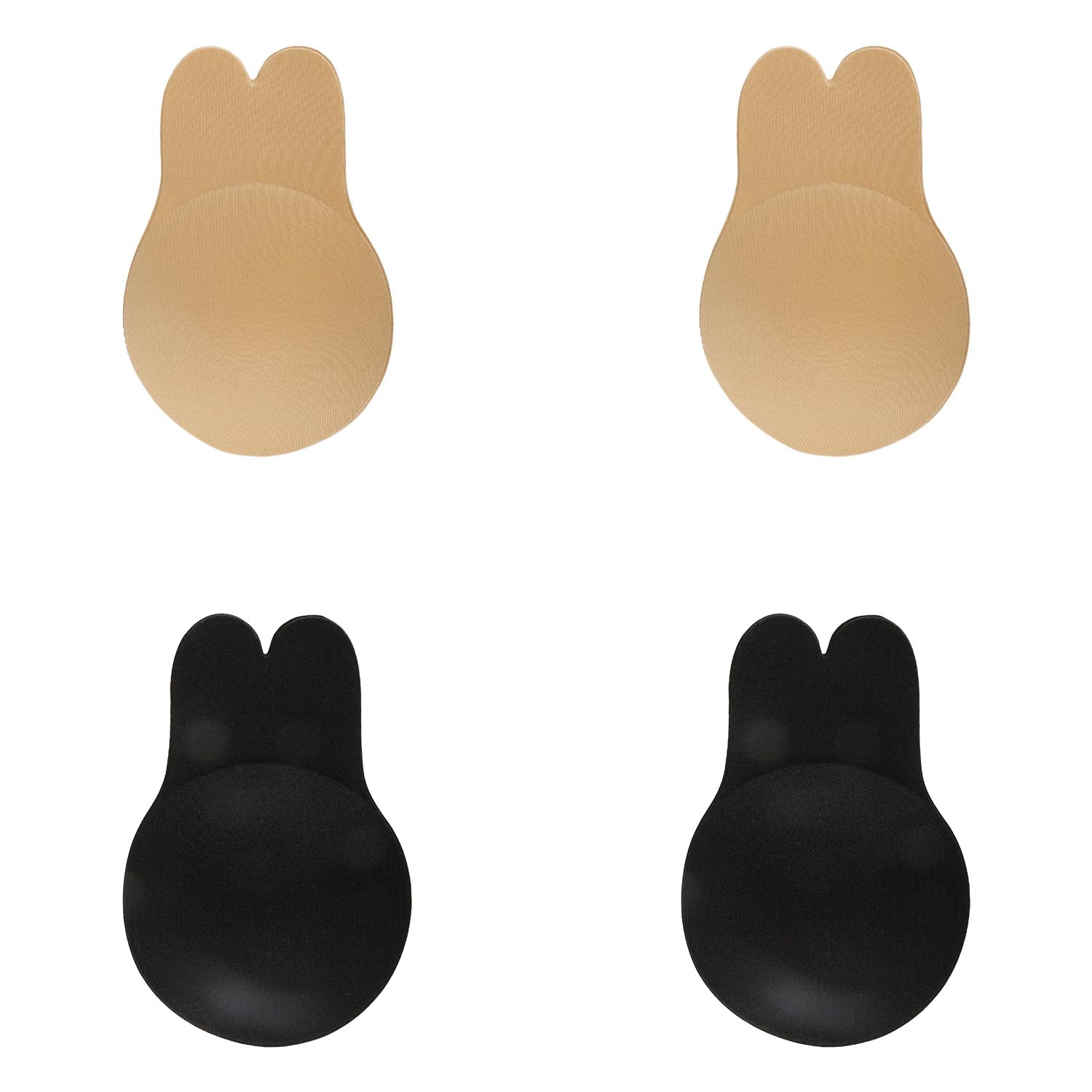 Hopzab 2 Pairs Adhesive Silicone Bra, Invisible Backless Strapless Lift Up Nipple Covers, Rabbit Ears Self-Adhesive Push-up Bra for Women (Nude & Black) Reusable Gel Breast Lift Pads