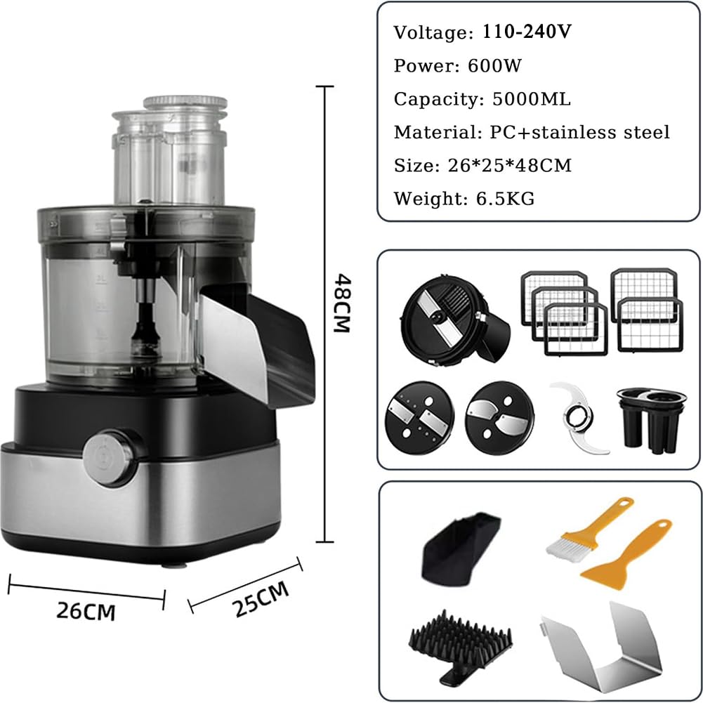 Picadora eléctrica de verduras, procesador de patatas de 600 W con 5 moldes de acero inoxidable, capacidad de 5000 ml para uso comercial y doméstico