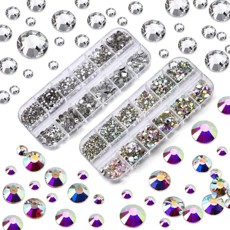 Mixed Size 1.4-6.5Mm Box Glass Round Non Hotbed Rhinestone Glue On for DIY Clothing Bags Shoes Crafts DIY