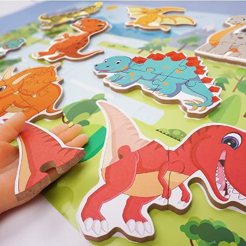 Miniatura 5 de BEESTECH Rompecabezas de dinosaurio para principiantes para niños de 2, 3, 4 años, paquete de 8 rompecabezas educativos de aprendizaje para niños