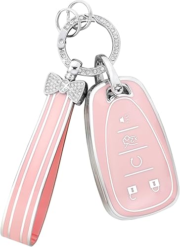 PIFOOG Funda para llavero para Chevy color rosa de TPU suave de 5 botones, funda para llaves de automóvil, accesorios para Chevrolet Equinox Malibu