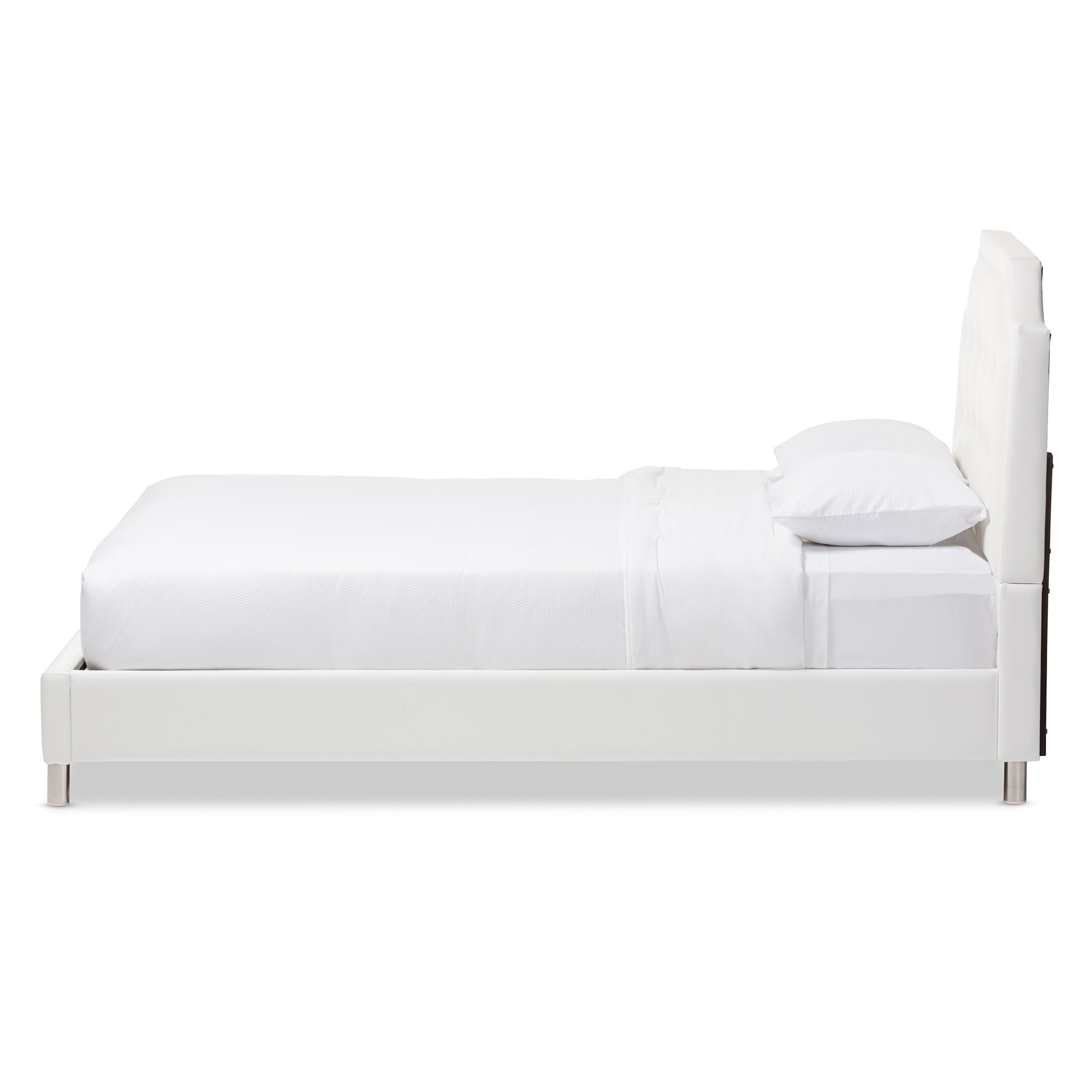 Carlotta cama moderna con cabecera tapizada, Madera, Blanco 2