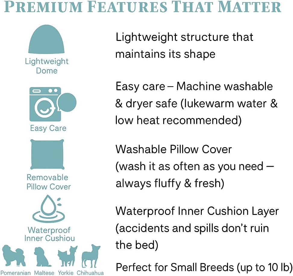 Small Dog Bed & Cat Bed with Removable Top, Convertible 2-in-1 Dog House & Cat Nest, Luxury Calming Anti-Anxiety Puppy Cave Bed for Summer & Winter, Waterproof & Machine Washable, 20 Inch (White)