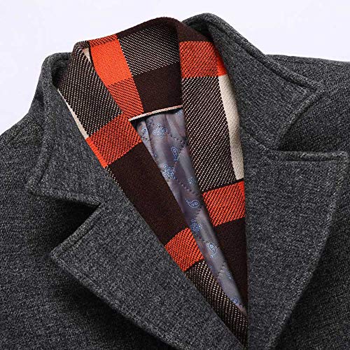 Image of WULFUL Men's Wool Blend Winter Coat Slim Fit Short Trenchcoat Warm Business Jacket with Detachable Soft Wool Scarf