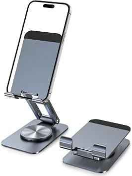 Smartphone Stand, Portable Aluminum Alloy Tabletop Stand, 360-Degree Rotation Adjustment, Foldable Stand Compatible with iPhone 17 Air, 16, 15, 14 Plus, Pro Max, 13 Mini, Pro, Max, SE, Huawei, Android