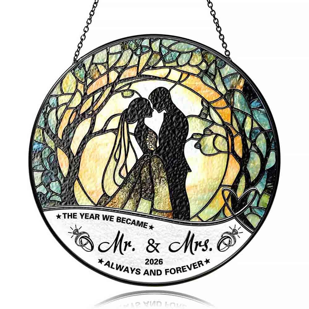 Photo 1 of **2025**Stained Glass Suncatcher - Mr & Mrs 2025 Wedding Keepsake, Bridal Shower Gift for Newlyweds,Wedding Anniversary Keepsake, Suncatchers for Windows Hanging - Bride's Home Decoration or Ceremony Souvenir