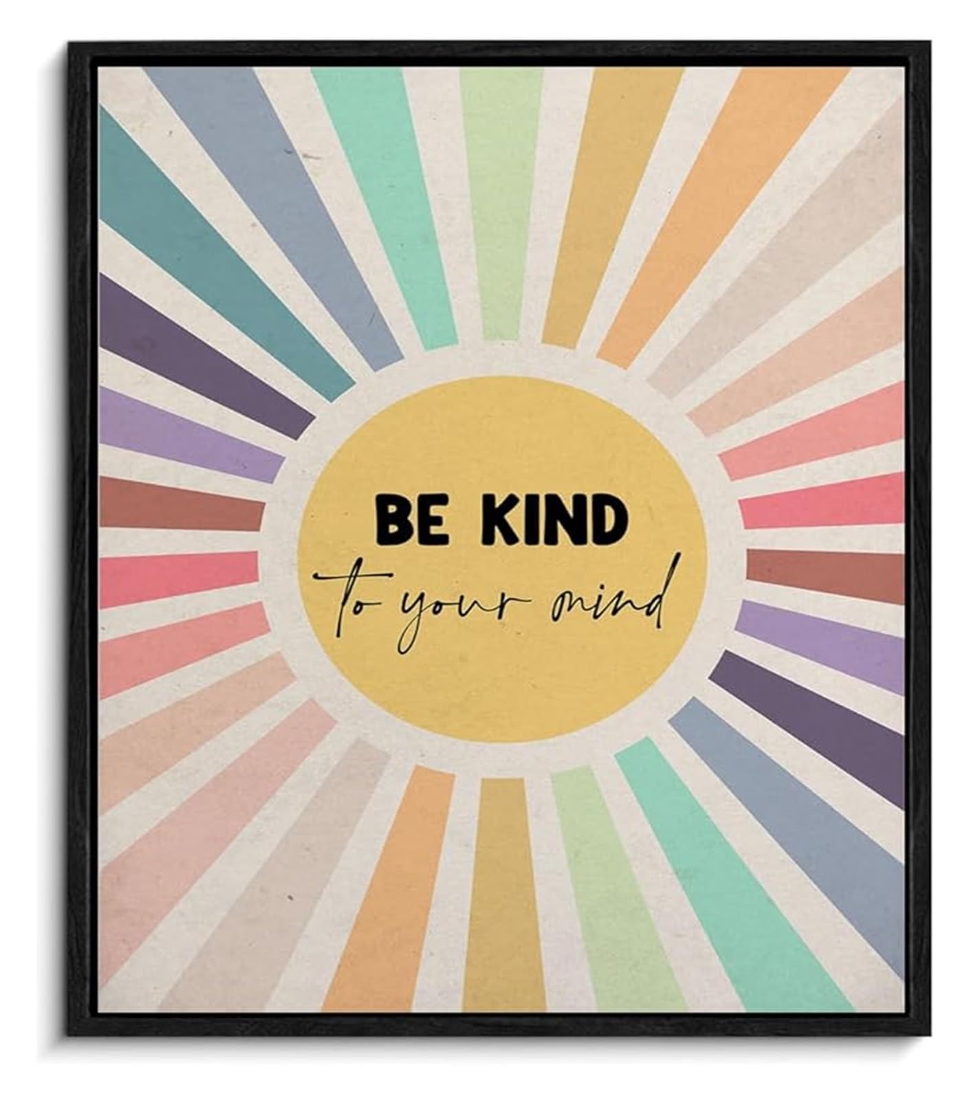 RNUMLIGH Boho Mental Health Wall-Art Be Kind to Your Mind Reminder for Calming Corner(Framed,12x18inch(30x45cm))