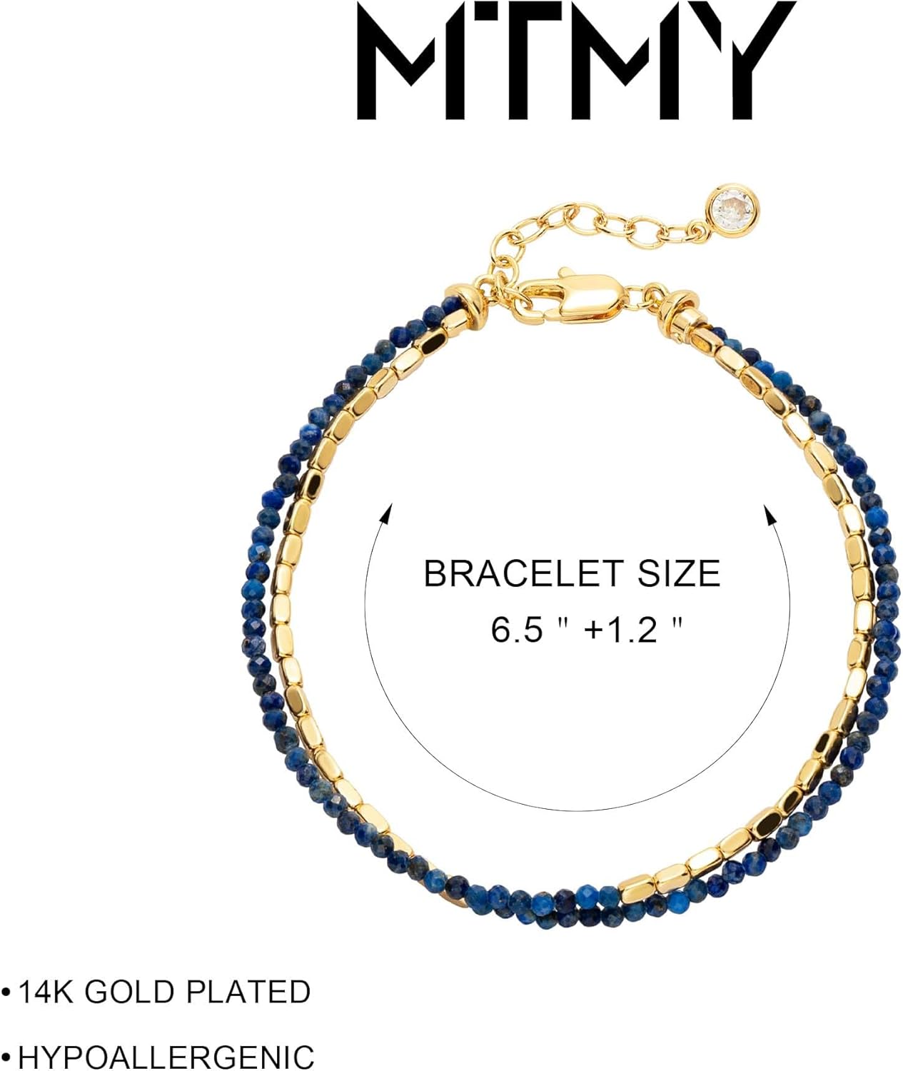 MTMY Gemstone Beaded Bracelets for Women,14K Gold Plated Layered Mixed Natural Stone Beads Chain Bracelets Handmade Jewelry - Image 5