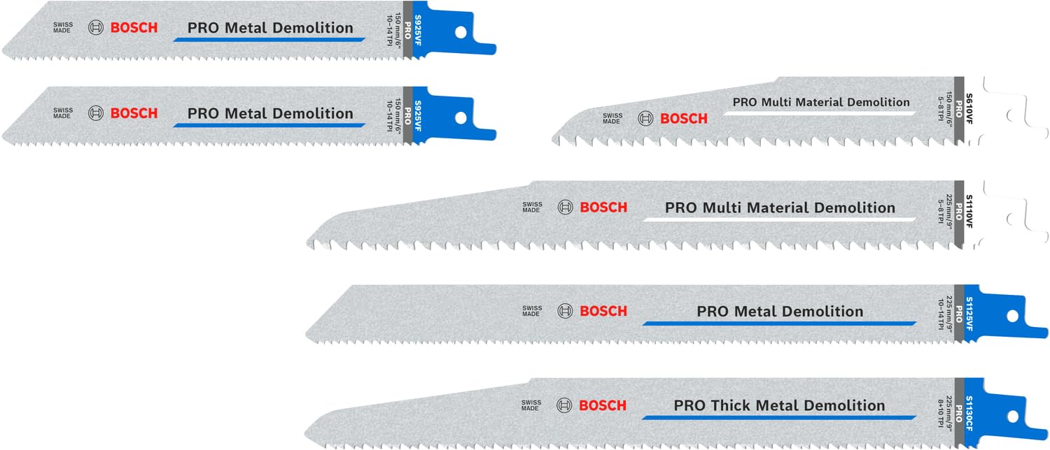 Bosch Juego de 6 hojas de sierra sable PRO Demolition, 6 piezas, (para tubos y perfiles de metal, metales no ferrosos, longitud mm, accesorios profesionales de sierra sable)