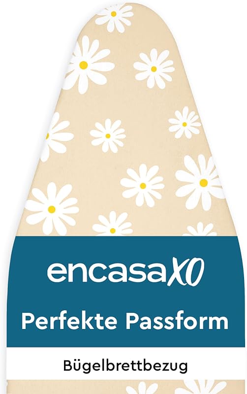 Encasa XO Ersatzbügeltischbezug mit 3 mm Filzpolsterung, Kordelverstärkung (passend für Standard Large Bügeltische von 125x39 cm) Wärmereflektierend, Bedruckt - Gänseblümchenbeige