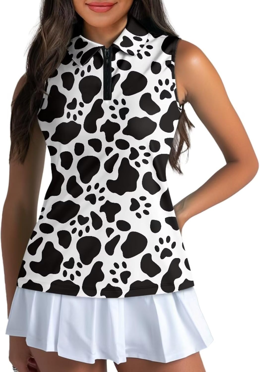 Yewattles Women's Sleeveless Golf Tennis Shirts Zip Up Quick Dry Workout Tank Tops Athletic Shirt for Daily Life